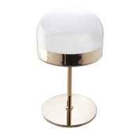 Lampada da tavolo in acciaio e vetro trasparente