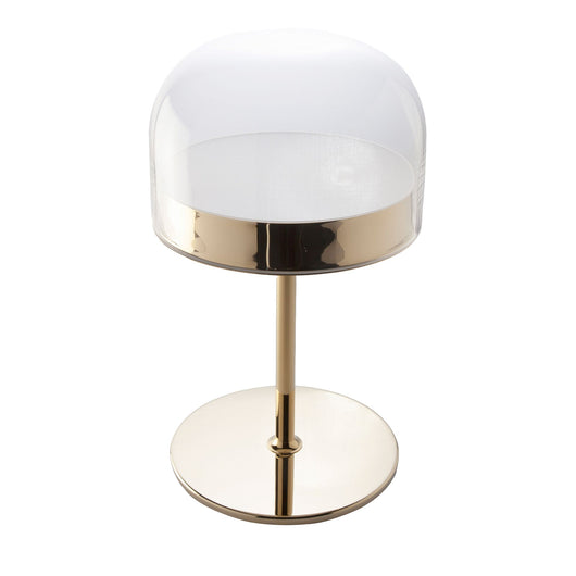 Lampada da tavolo in acciaio e vetro trasparente