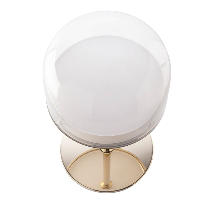 Lampada da tavolo in acciaio e vetro trasparente