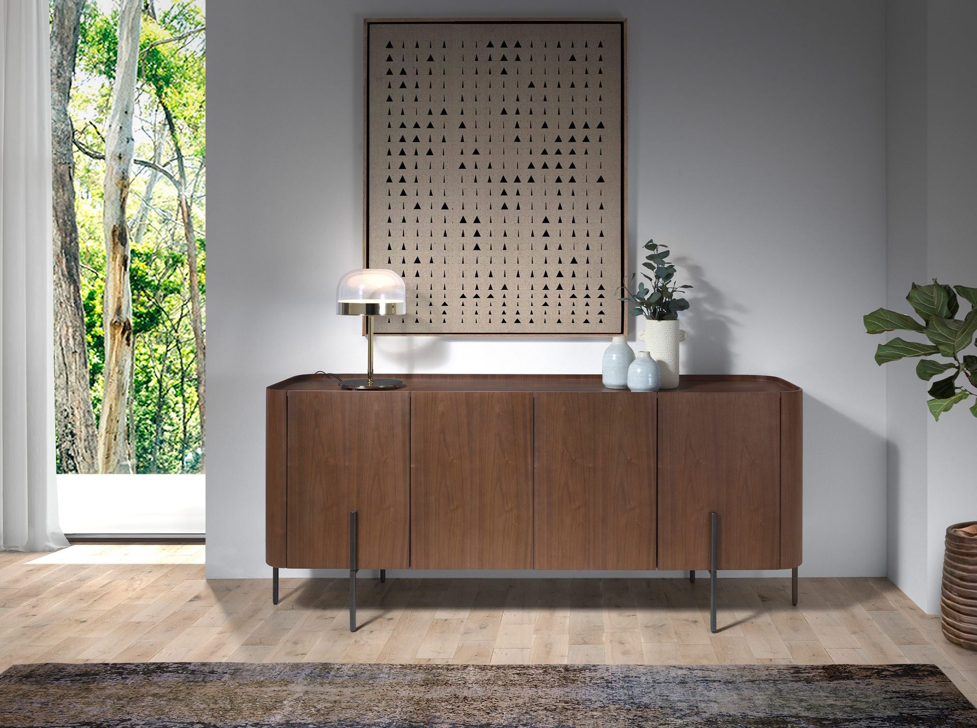 Lampada da tavolo in acciaio e vetro trasparente