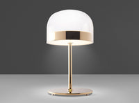 Lampada da tavolo in acciaio e vetro trasparente