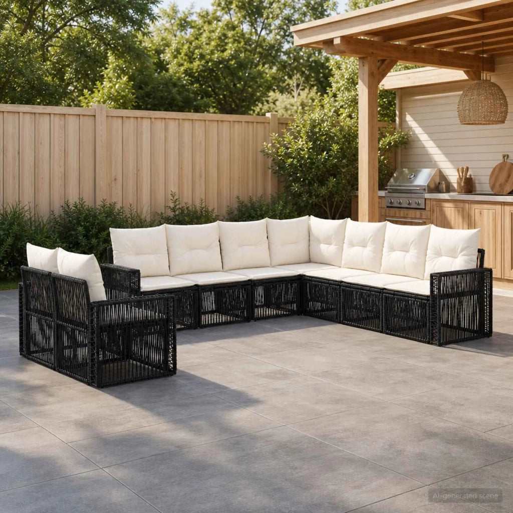 Set Divano da Giardino 9 pz Nero e Bianco Crema polyrattan 3435163