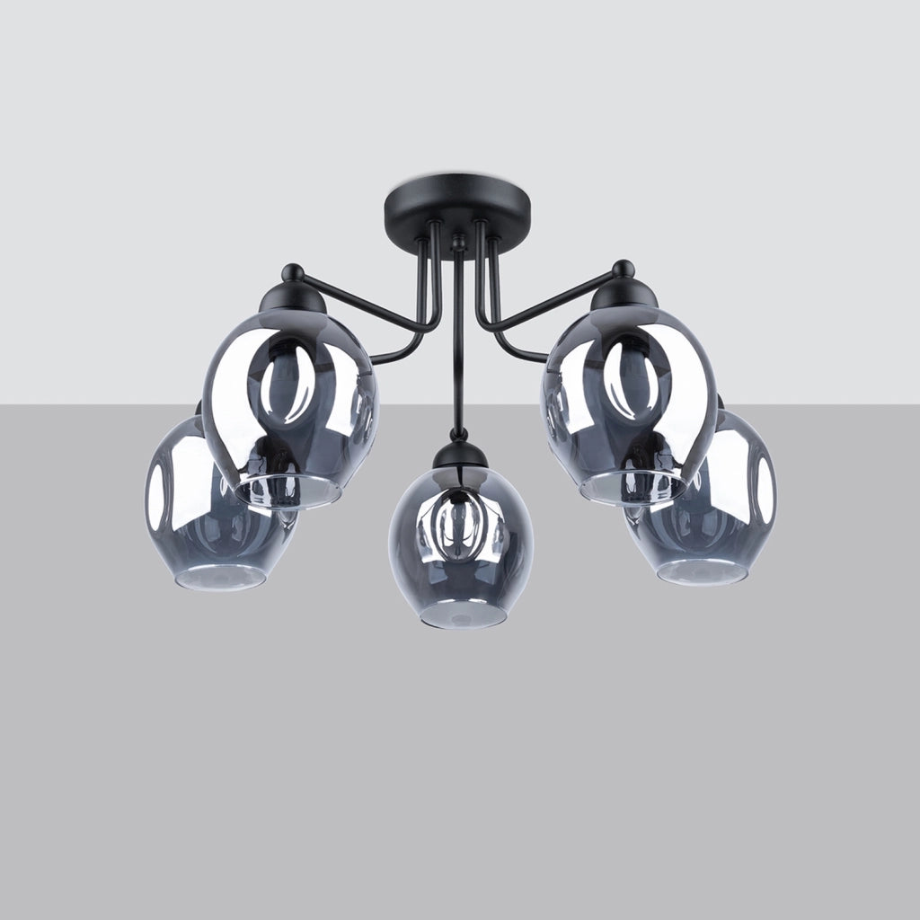 Lampadario Pure Lume BROSSA 5 luci vetro fumé nero