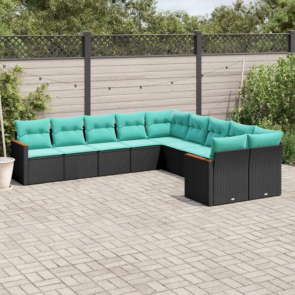Set Divani da Giardino 10 pz con Cuscini Nero in Polyrattan 3226351
