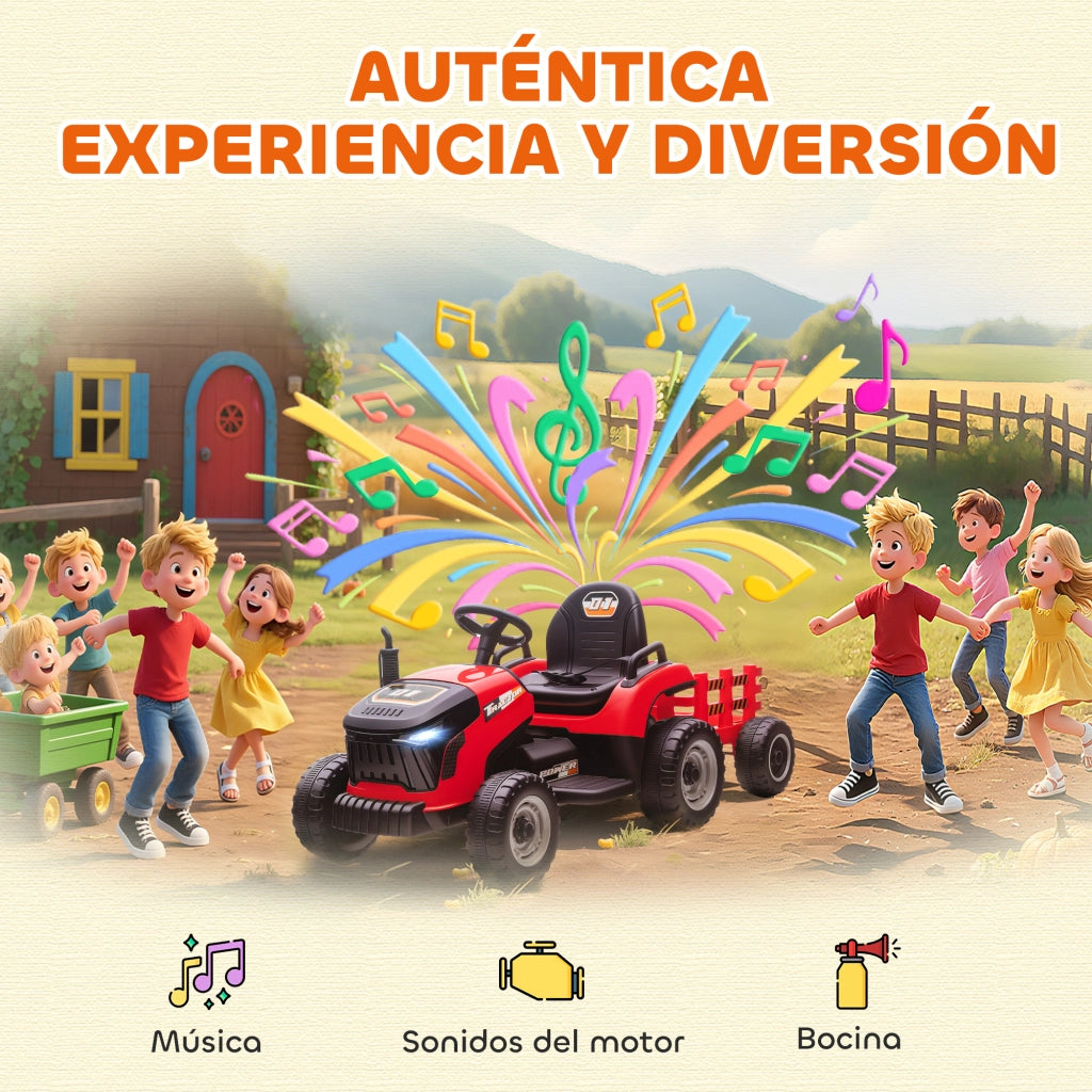 Trattore Elettrico per Bambini con Rimorchio Rimovibile ¨C Xylo ¨C 12V Rosso con Telecomando