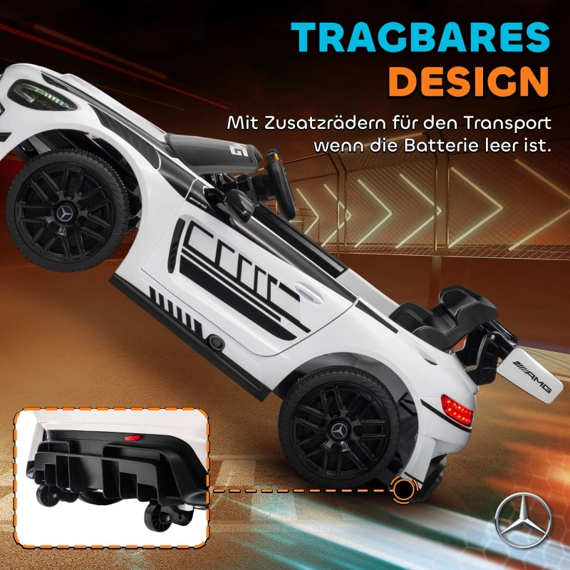 Macchina elettrica Mercedes per bambini, batteria da 12V, luci a LED, funzione musicale, clacson, et¨¤ 3-8 anni, bianca