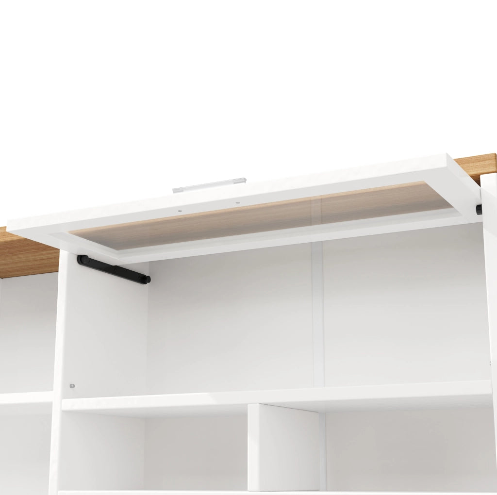 Credenza alta 104x40x180 cm con illuminazione LED; in MDF e metallo; bianca