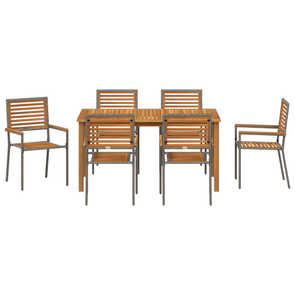 Set da Pranzo da Giardino  a 7 Pezzi in Polyrattan Grigio e Acacia