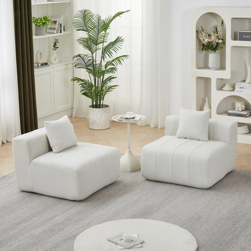 Divano modulare in ciniglia beige a 2 moduli