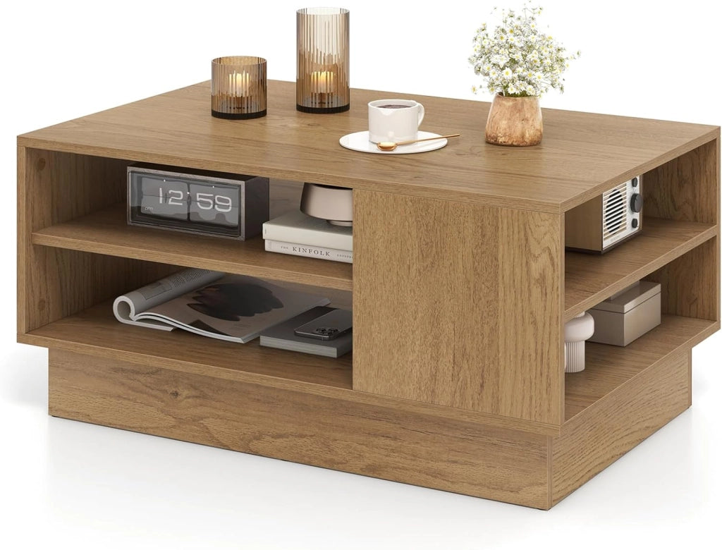 Tavolino da Salotto Rettangolare Design Moderno, Tavolino da Caffè con 2 Ripiani Inferiori Portaoggetti, Tavolino Basso da Divano per Soggiorno, 86 x 56 x 41 cm (Bianco)