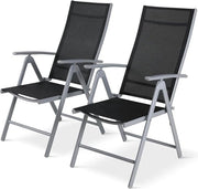 Sedie da Giardino con Schienale Regolabile - Pieghevoli - Comfortevoli - 2 Pezzi - Nero