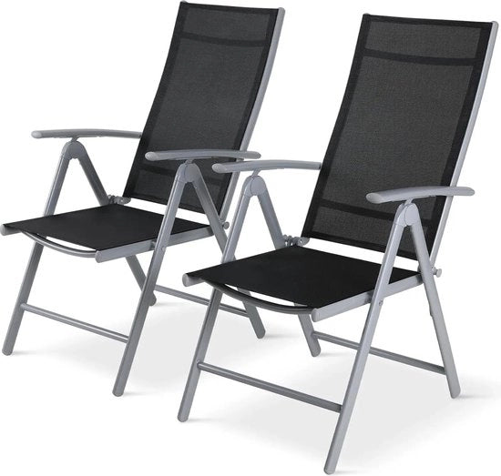 Sedie da Giardino con Schienale Regolabile - Pieghevoli - Comfortevoli - 2 Pezzi - Nero