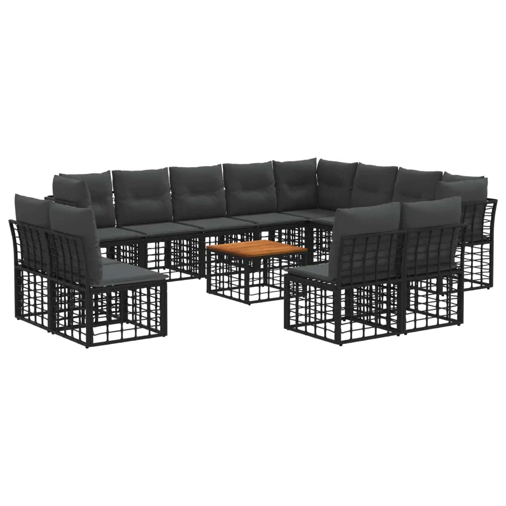 Set di divani da esterno 13 pcs Nero e Grigio scuro Poliestere