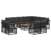 Set di divani da esterno 13 pcs Nero e Grigio scuro Poliestere