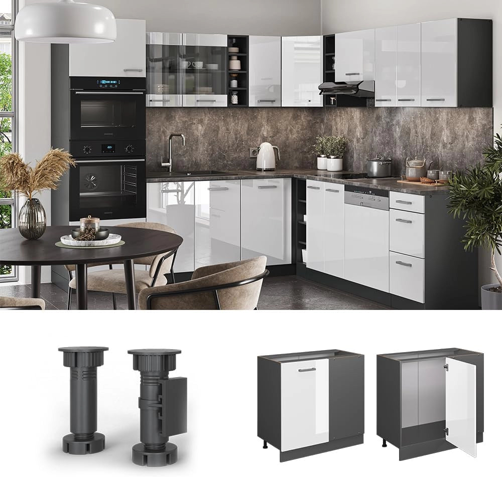 Mobile ad angolo cucina R-Line, Bianco lucido, 86 cm senza piano di lavoro, per la libera combinazione all'interno di sistemi cucina modulari