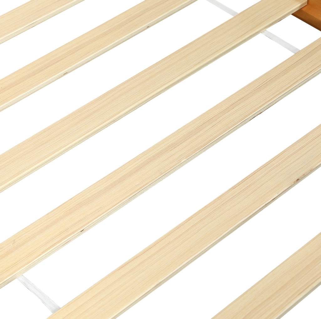Letto 90x200 cm con letto estraibile 90x190 cm; testiera arrotondata in legno colore naturale