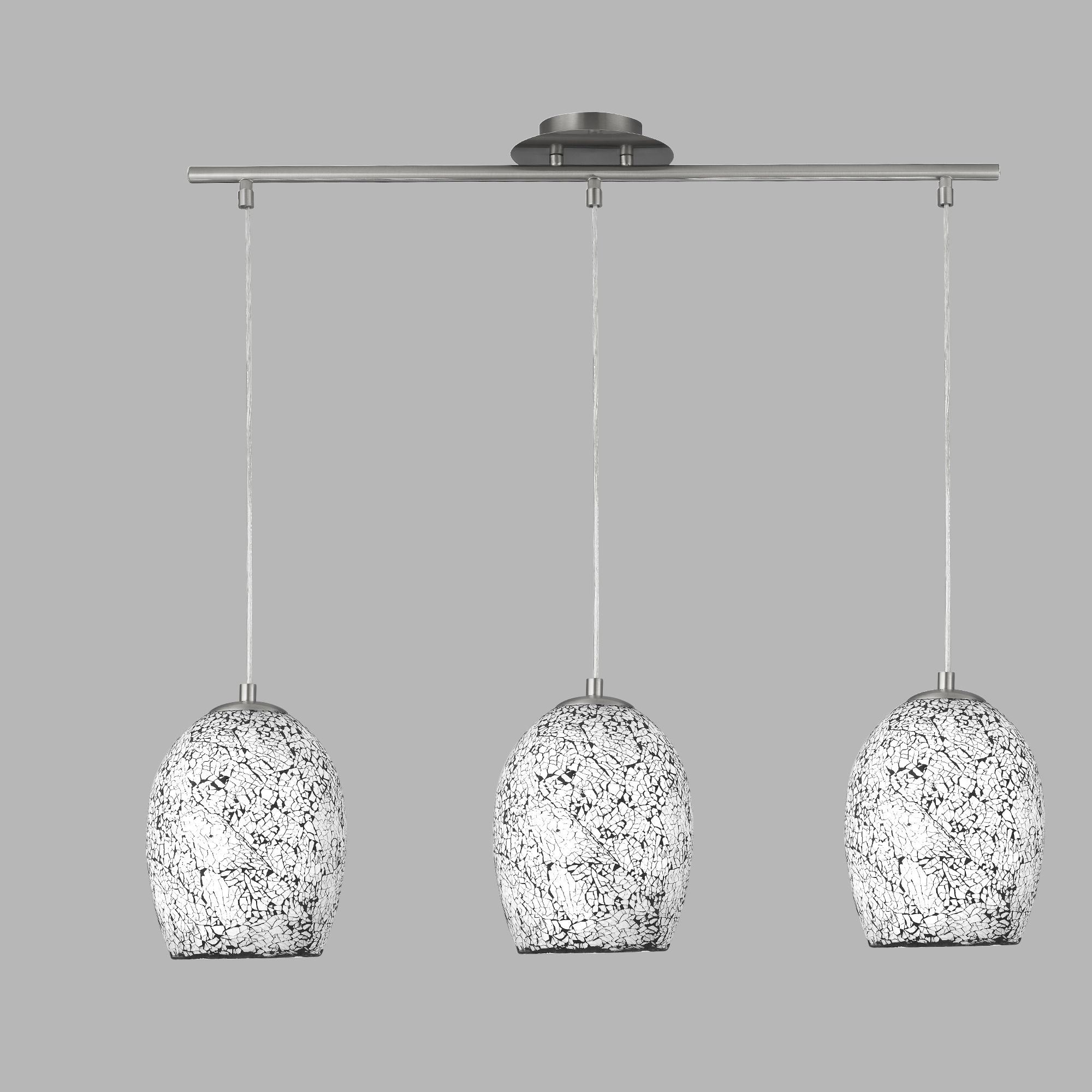 Lampadario Contemporaneo Crepitio Acciaio Argento Vetro 3 Luci E27