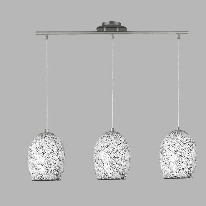 Lampadario Contemporaneo Crepitio Acciaio Argento Vetro 3 Luci E27