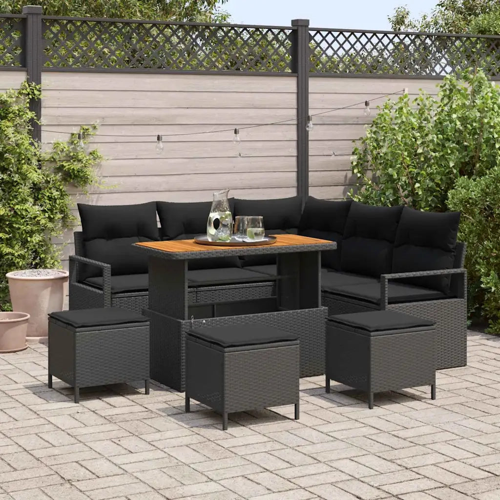 Set Divano da Giardino con cuscino con archiviazione 9 pcs Nero