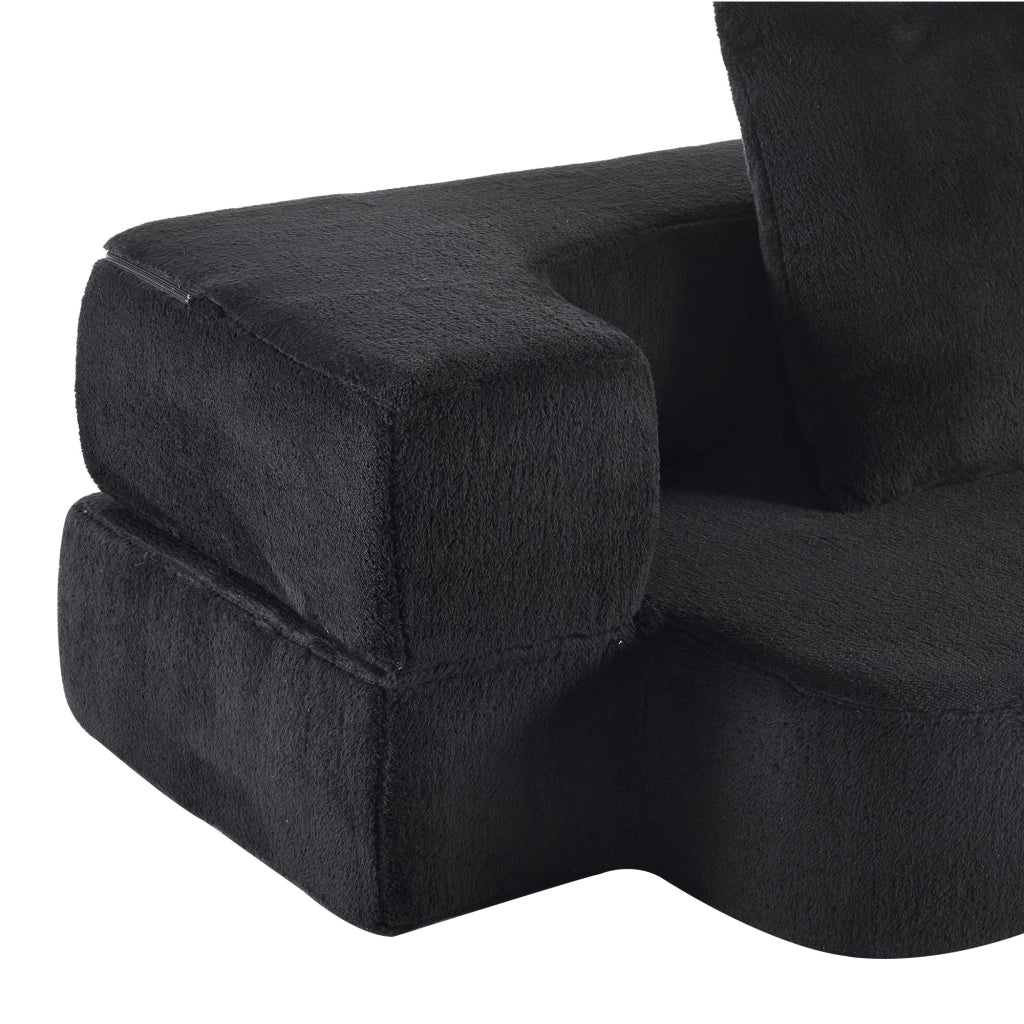 Divano convertibile a due posti in schiuma con comfort ergonomico, senza montaggio e cuscini per salotto, nero