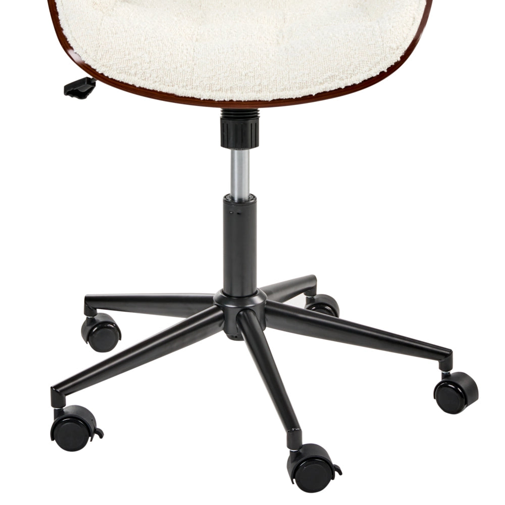 Sedia da ufficio regolabile con funzione girevole Seduta in compensato con rivestimento in tessuto bouclé Marrone scuro e bianco sporco elegante