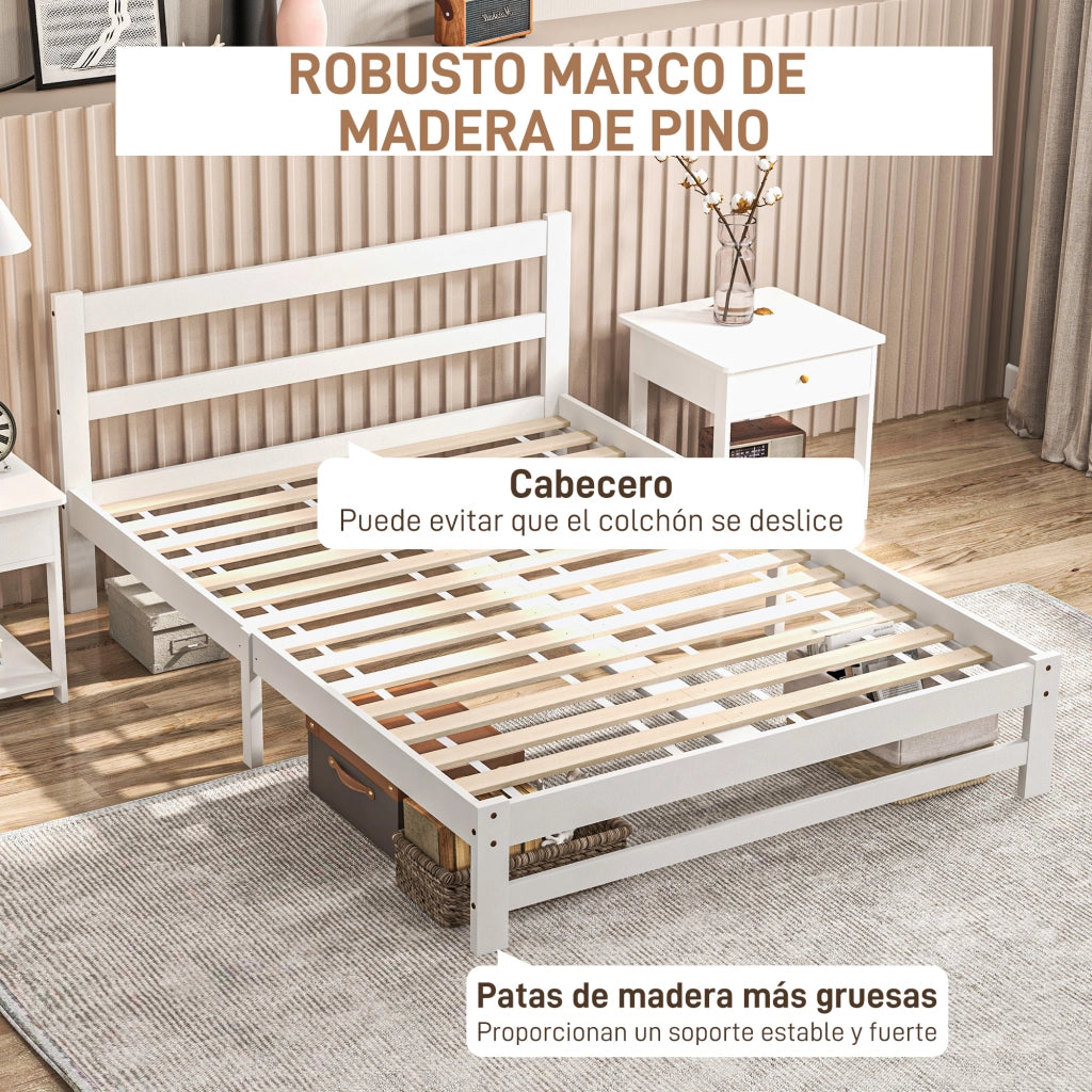 Letto Matrimoniale in Legno Massello con Contenitore ¨C Zephmum ¨C Bianco 195x141 cm