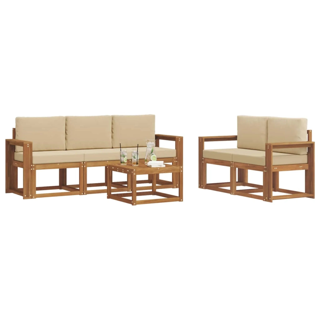 Set di divani da esterno con cuscino 6 pcs Naturale e Beige 3366016