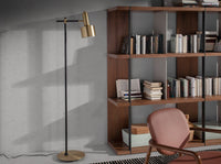 Lampada da terra in alluminio dorato e acciaio nero