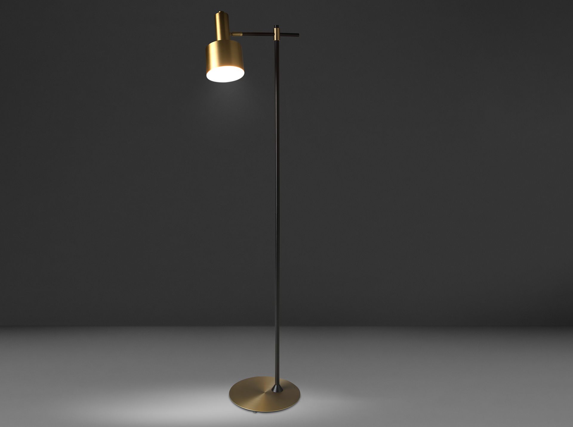 Lampada da terra in alluminio dorato e acciaio nero