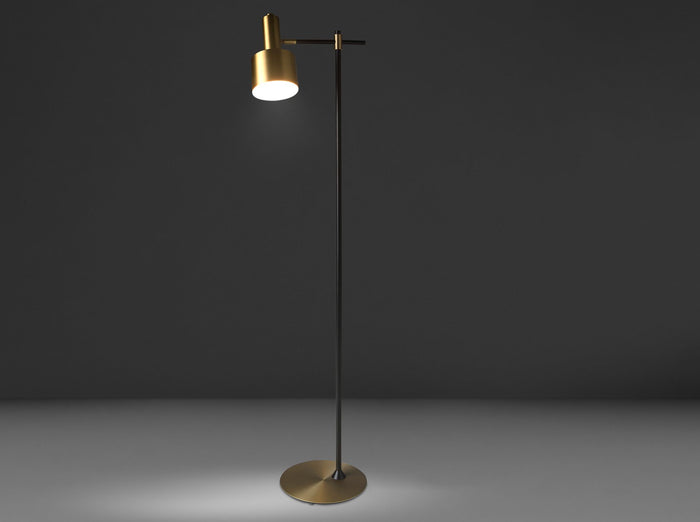 Lampada da terra in alluminio dorato e acciaio nero