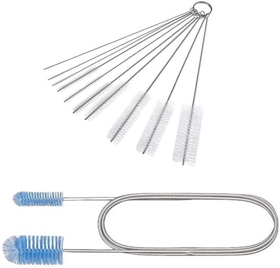 Set di spazzole per bottiglie e macchinette del caffè 11 pezzi, lunghezza 11 cm, spazzole sottili per pulizia