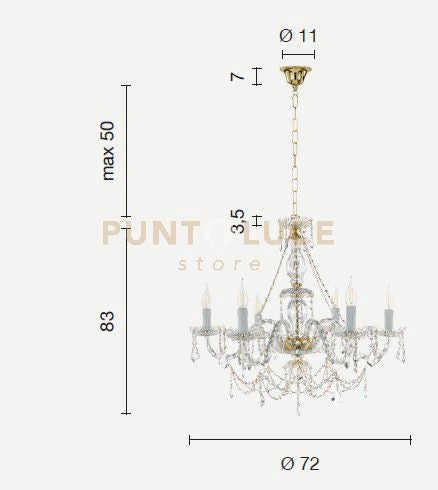 LAMPADARIO OPERA 6 LUCI TRASPARENTE E TORTORA ATTACCO E14 VETRO E CRISTALLO D.72cm
