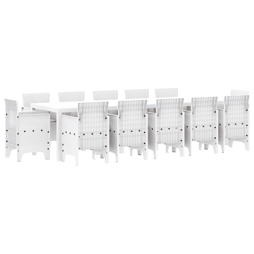 Set da Pranzo da Giardino 13 Pezzi con Cuscini in Polyrattan Bianco