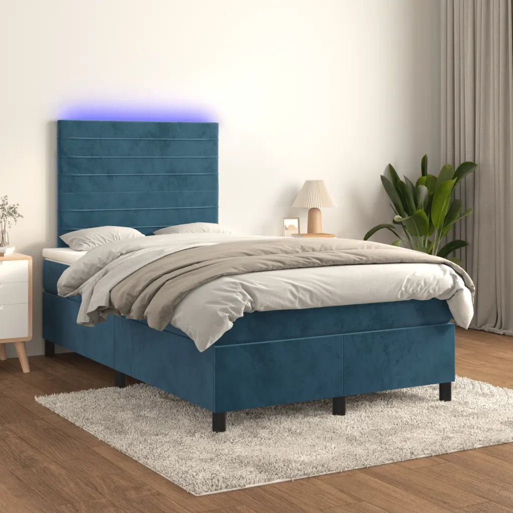 Letto a Molle Materasso e LED Blu Scuro 120x190 cm in Velluto 3270321