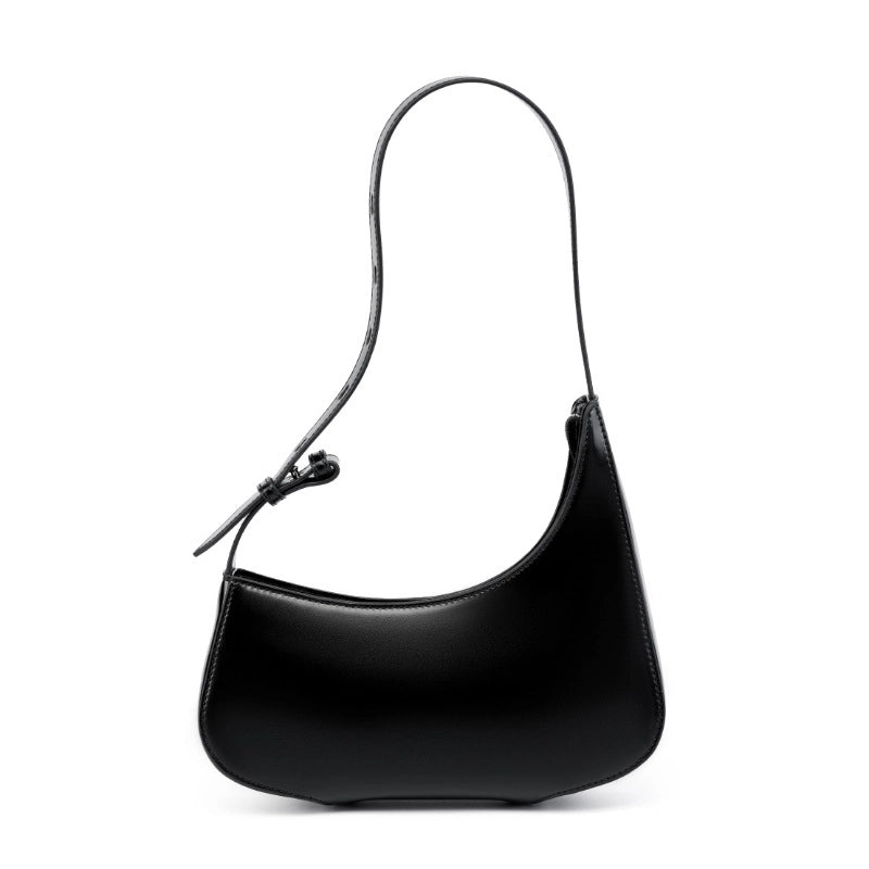 Borsa a tracolla piccola da donna in vera pelle, nera