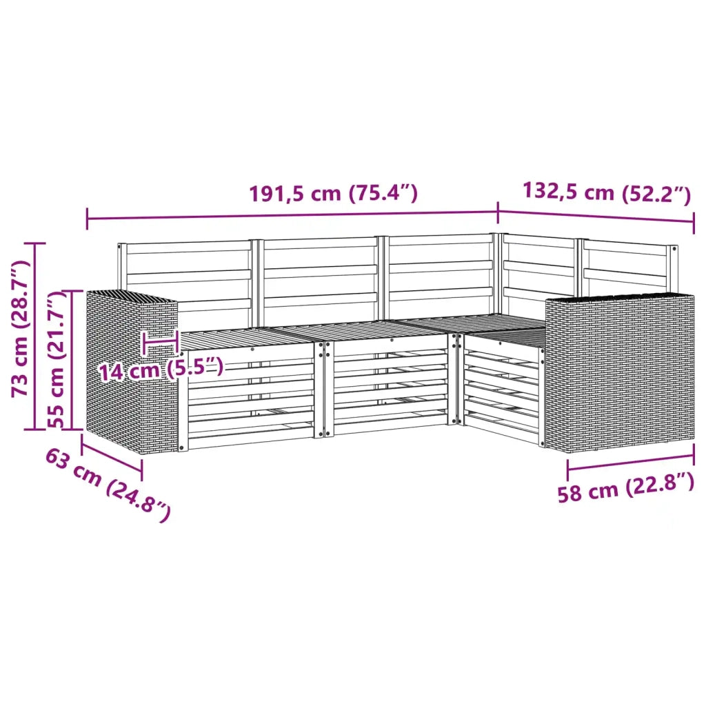 Set divani 4 pcs Legno di Acacia Massello 3384305