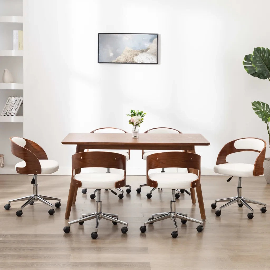 Sedie da Pranzo Girevoli 6 pz Bianche Legno Curvo e Similpelle cod mxl 23561