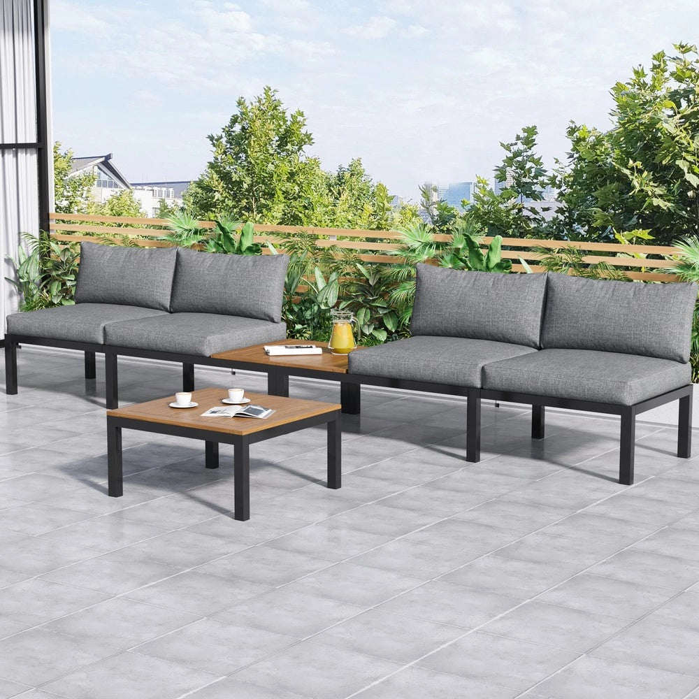 Set Lounge da Giardino 5 Pezzi con Divani, Tavolino e Tavolo in Acacia ¨C Xylo ¨C Grigio