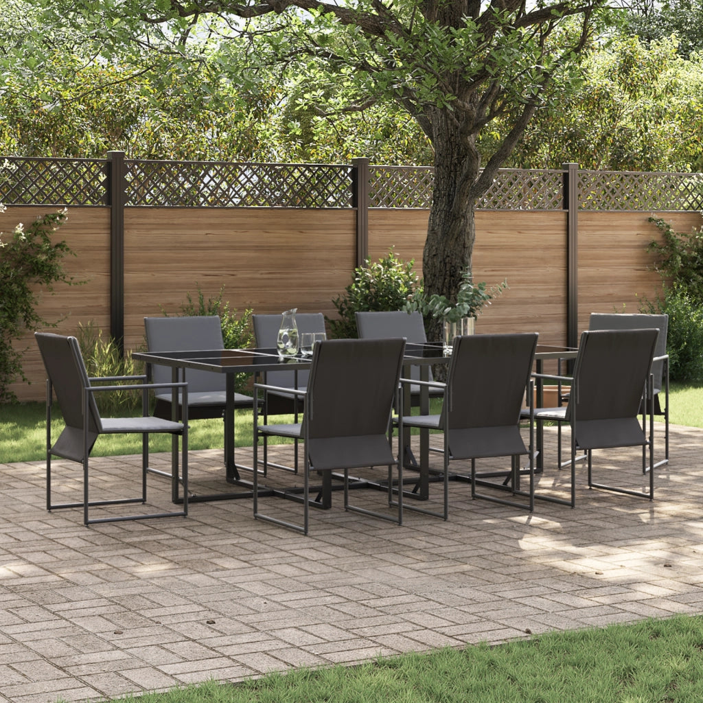Set da pranzo da giardino in 12 pezzi con cuscini in acciaio e textilene