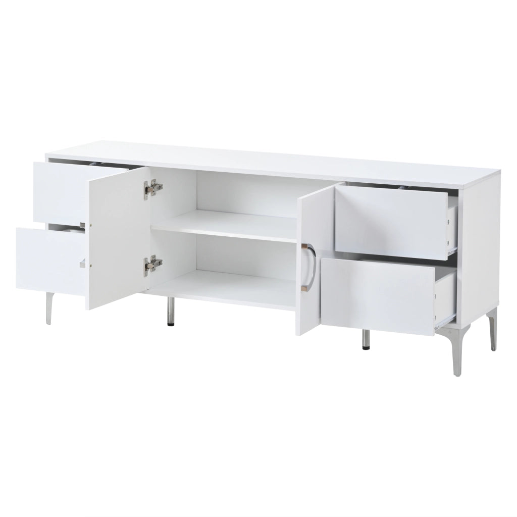 Sideboard 150 ¡Á 38 ¡Á 59,5 cm, bianco lucido, con 4 cassetti e 2 ante, struttura in MDF e piedi in metallo