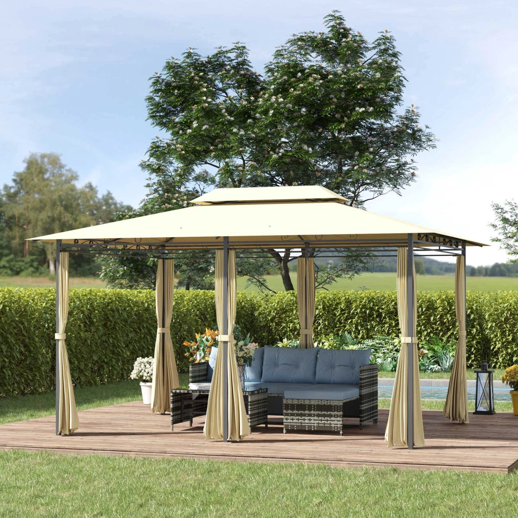 Gazebo da Giardino 3x4 m con Tende e Tetto a 2 Livelli ¨C Zephmum ¨C Bianco Crema