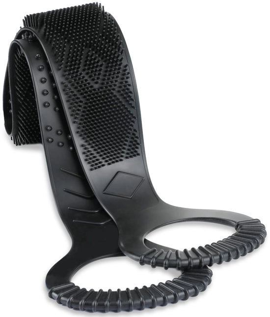 Rugborstel per doccia, 90 cm, 2 facce, spazzola in silicone per pulizia delicata e esfoliazione, spazzola per massaggi corpo e cellulite, igienico e sostenibile, nero