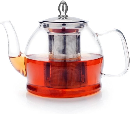 Pentola per il tè in vetro, 1 litro, pentola per il tè in vetro, con setaccio in acciaio inossidabile rimovibile, pentola per il tè in vetro con setaccio in acciaio inossidabile rimovibile, pentola per il tè in vetro sicura per piastra elettrica