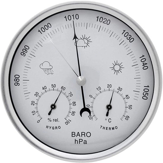 Termometro e Barometro a 3 in 1 - Stazione Meteorologica - Acciaio Inossidabile - Indoor e Outdoor - Previsioni del Tempo - Preciso e Affidabile