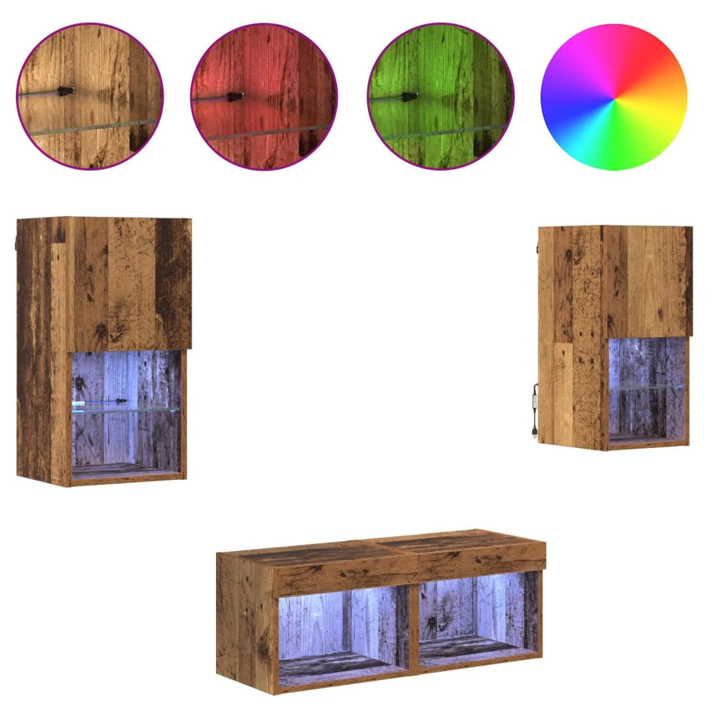 Mobiletti TV da Parete 4 pz | Armadietto TV | Mobile Porta TV Legno vecchio Legno multistrato