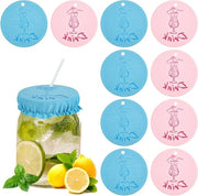 Drankdeksel Herbruikbaar per 10 Stuks, Colori Rosso e Blu Pastello - Adatto per Feste di Compleanno e Cocktail Party - Con Fusto di Paglia