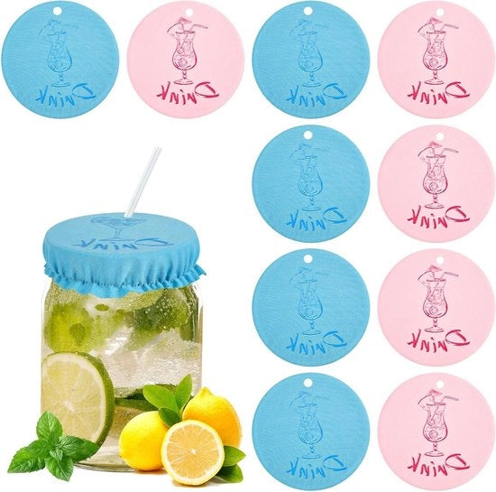 Drankdeksel Herbruikbaar per 10 Stuks, Colori Rosso e Blu Pastello - Adatto per Feste di Compleanno e Cocktail Party - Con Fusto di Paglia