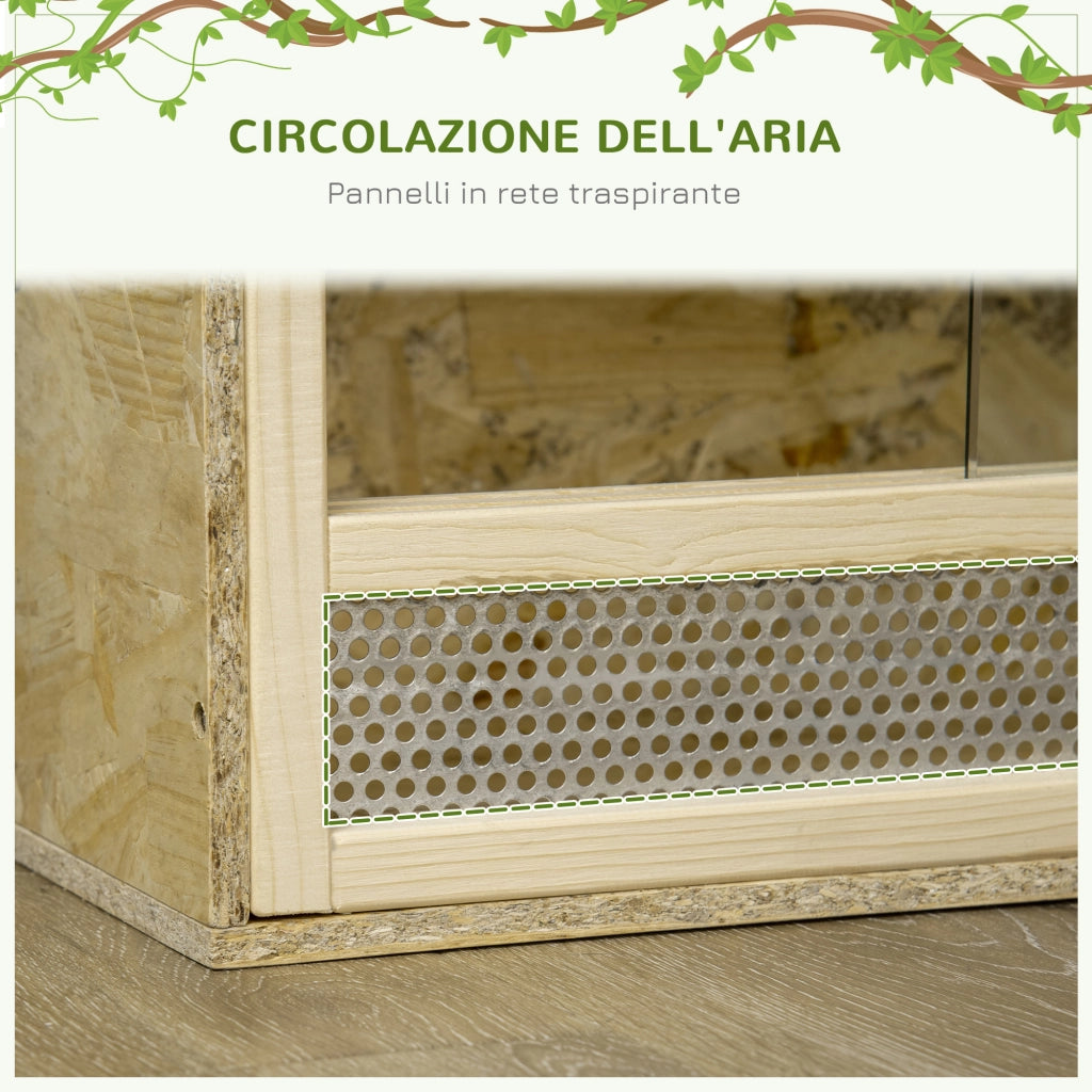 Terrario per Rettili in Legno con Porte Vetro Scorrevoli ¨C Zephmum ¨C 60x29.5x29.5cm