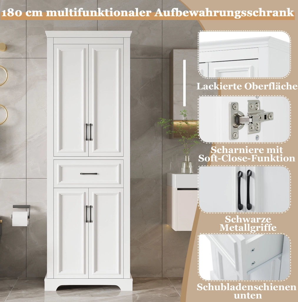 Colonna bagno in MDF bianca 60x40x180 cm con 2 ante, cassetto e ripiani regolabili