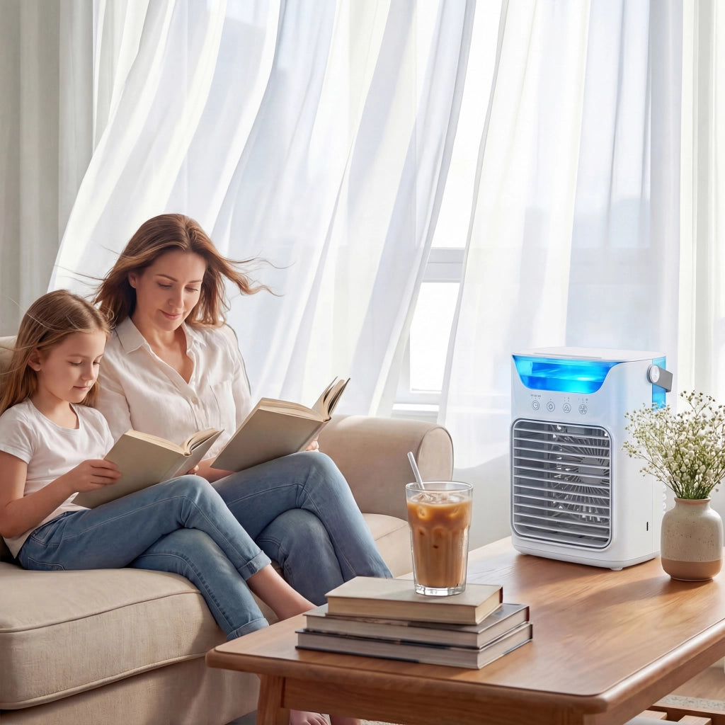 Ventilatore da Tavolo con 3 Velocit¨¤, Luce RGB e Testa Regolabile ¨C Zephmum ¨C Bianco